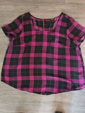 torrid Black and Hot Pink Plaid Short-Sleeve Blouse